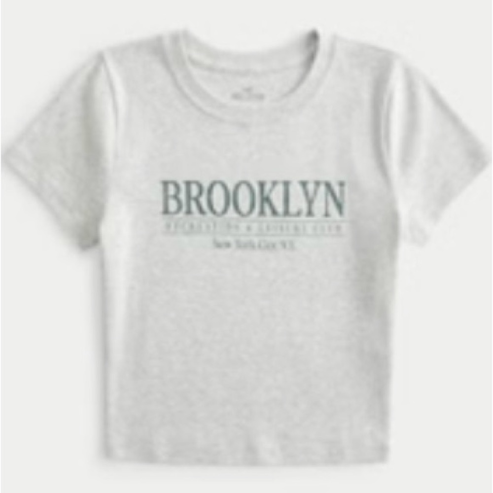 Hollister - Light Grey/Green Brooklyn Cropped Short Sleeve Crop Top